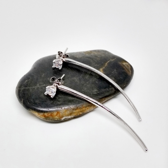 Jewelry - CZ Curve Bar Dangle Earrings | 925 Sterling Silver